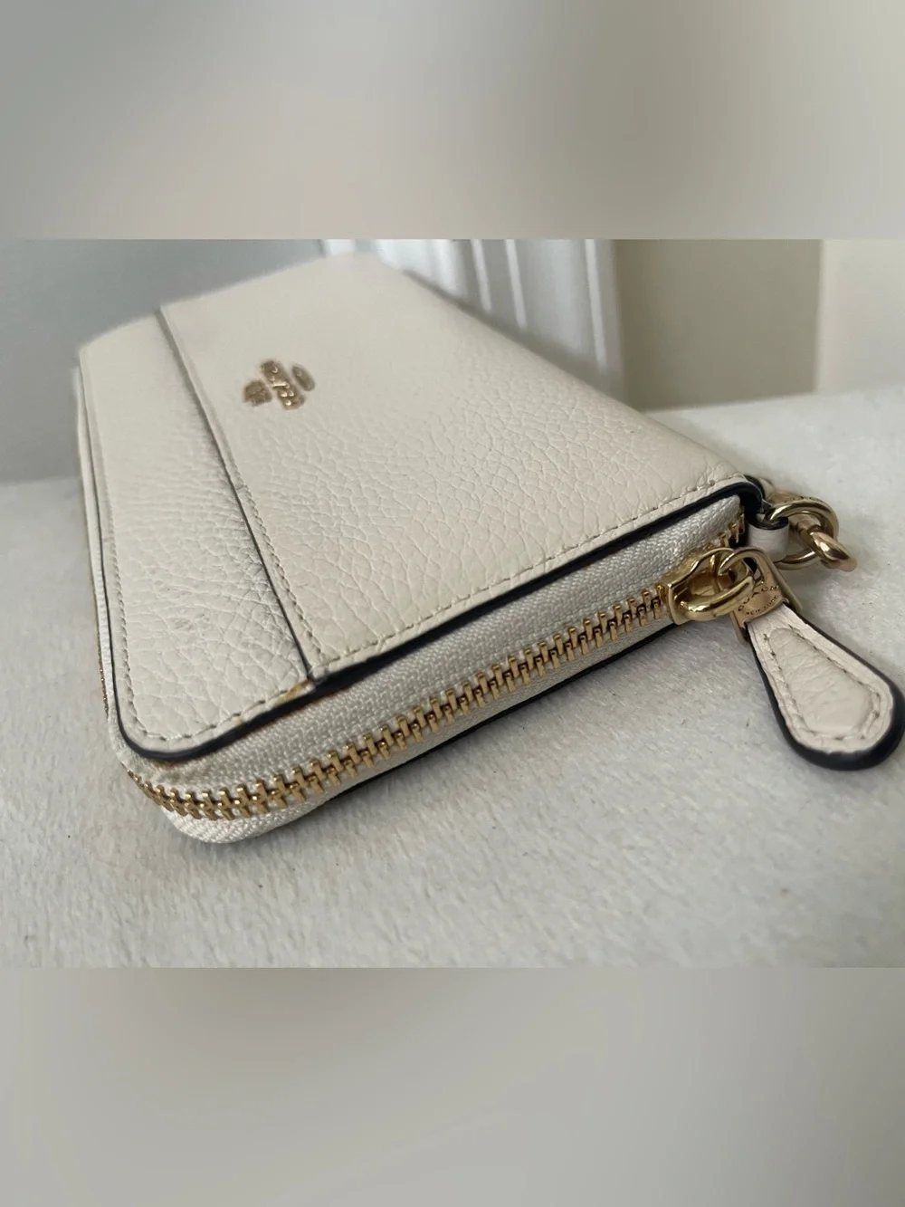 Coach Pebbled Leather Wristlet in Cream with Gold Logo